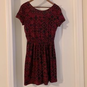 Topshop Maroon & Black Aztec Print Dress Size 8